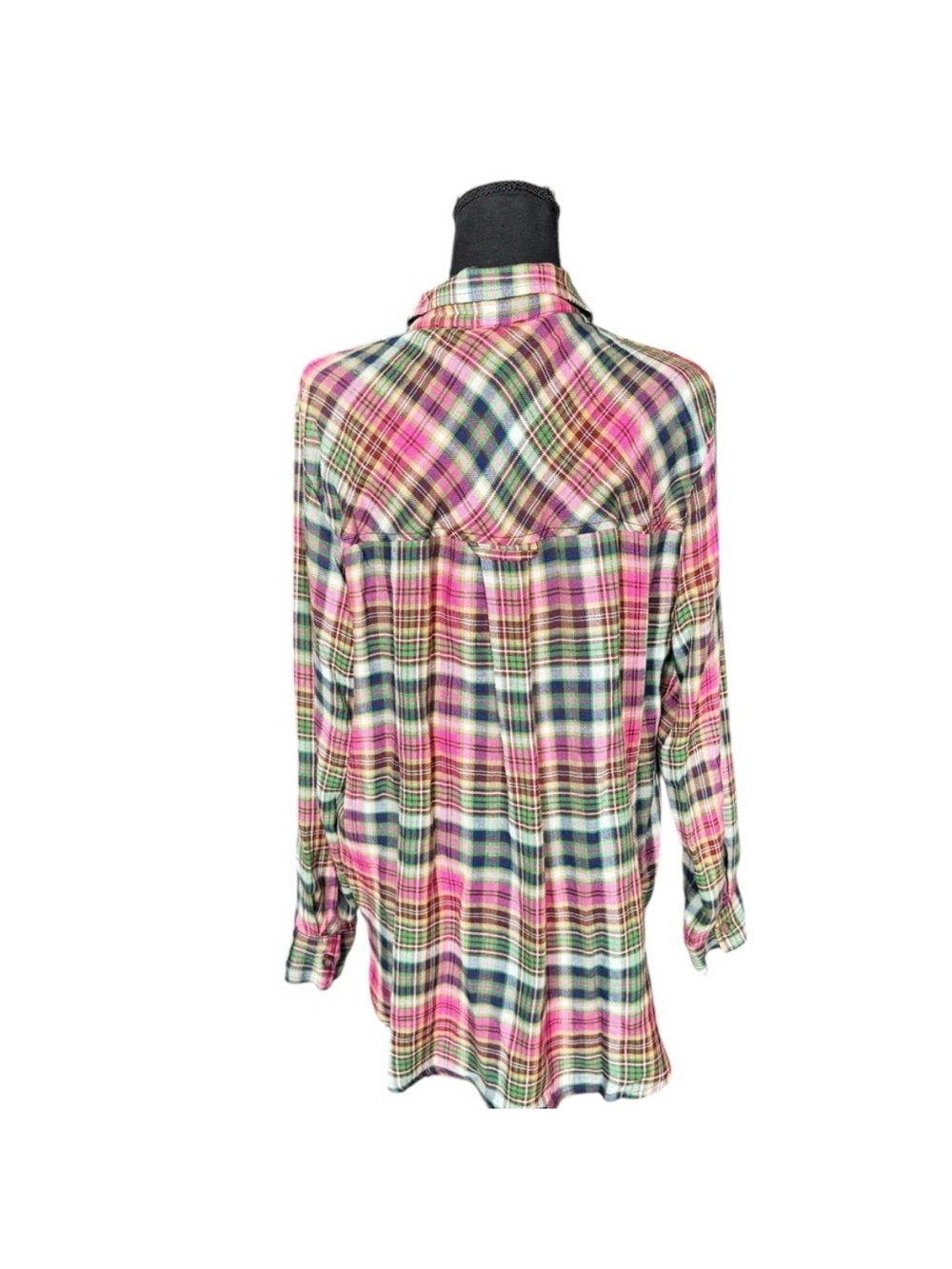 Pilcro Pink Plaid Ruffle-Front Button-Down Shirt - Picture 3 of 8